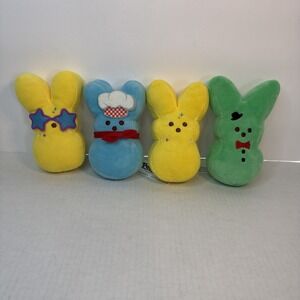 Lot Of 4 Stuffed Animals Peeps 6" Plush Yellow, Green And Blue